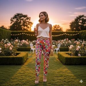 NWT Zara Multicolor Floral Tapered Skinny Trousers Size S Multicolor Casual Chic